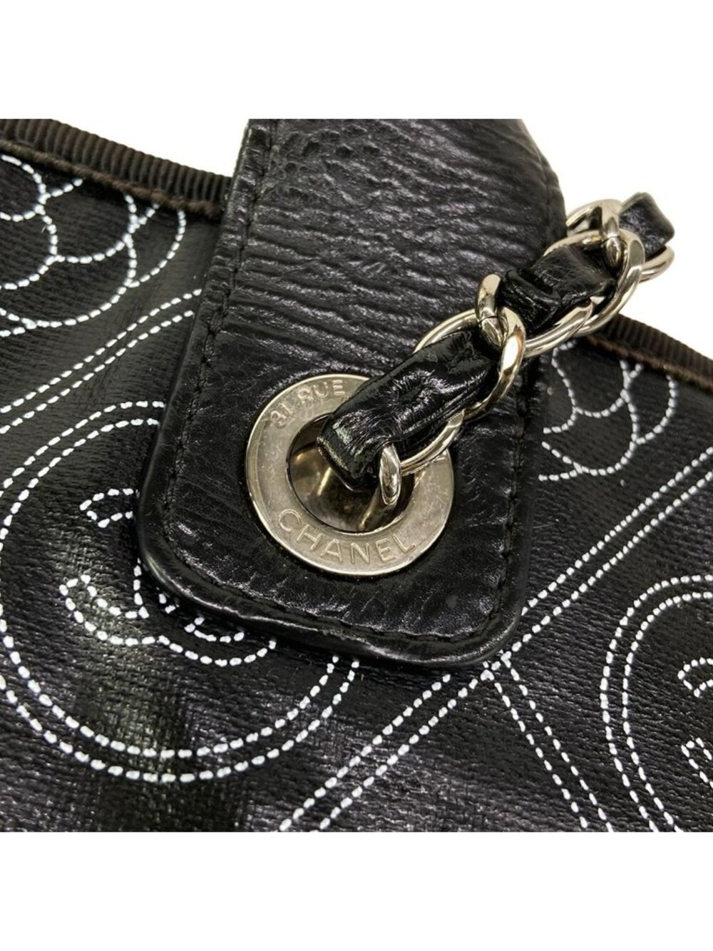 Chanel Tote Large Shopping Black Ivory 2-Way Chain Shoulder Silver Leather - Picture 11 of 15